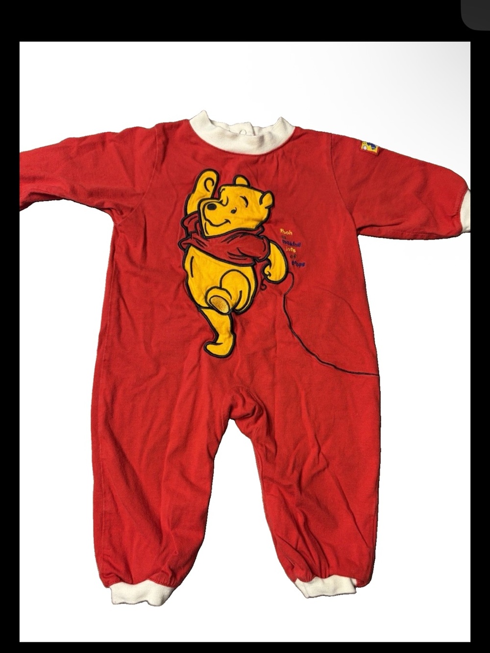 VTG 90s Disney Catalog Winnie the Pooh Cotton Romper Bodysuit Red Embroidered